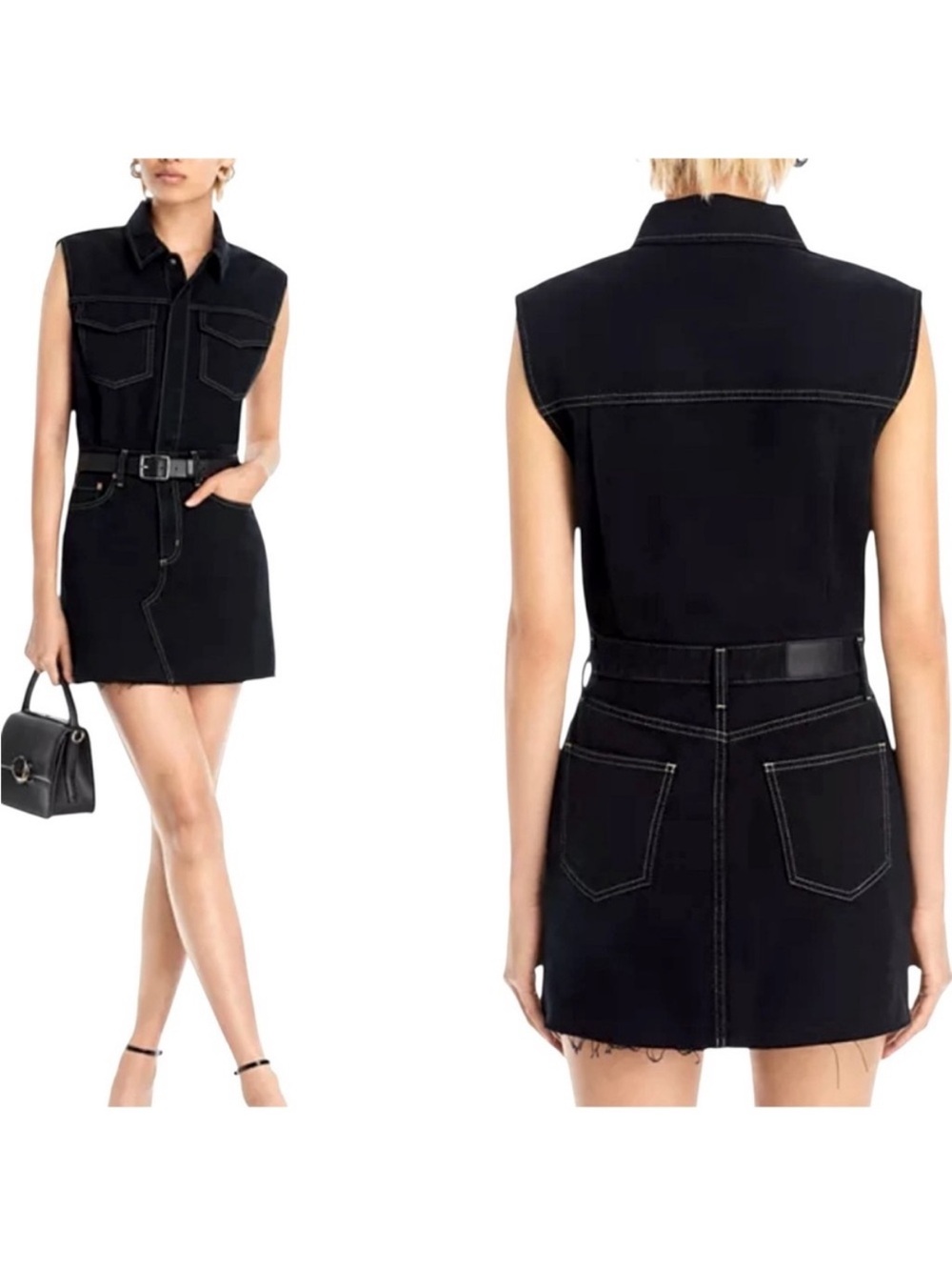 Pistola Julia Sleeveless Black Denim Mini Dress, size XS